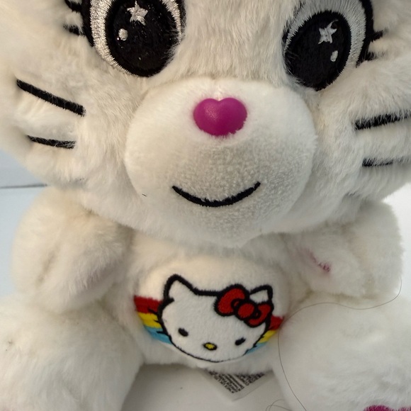 Hello Kitty x Care Bears White Plush 10” 2023 Basic Fun Cute Bow Rainbow Heart - Picture 2 of 8